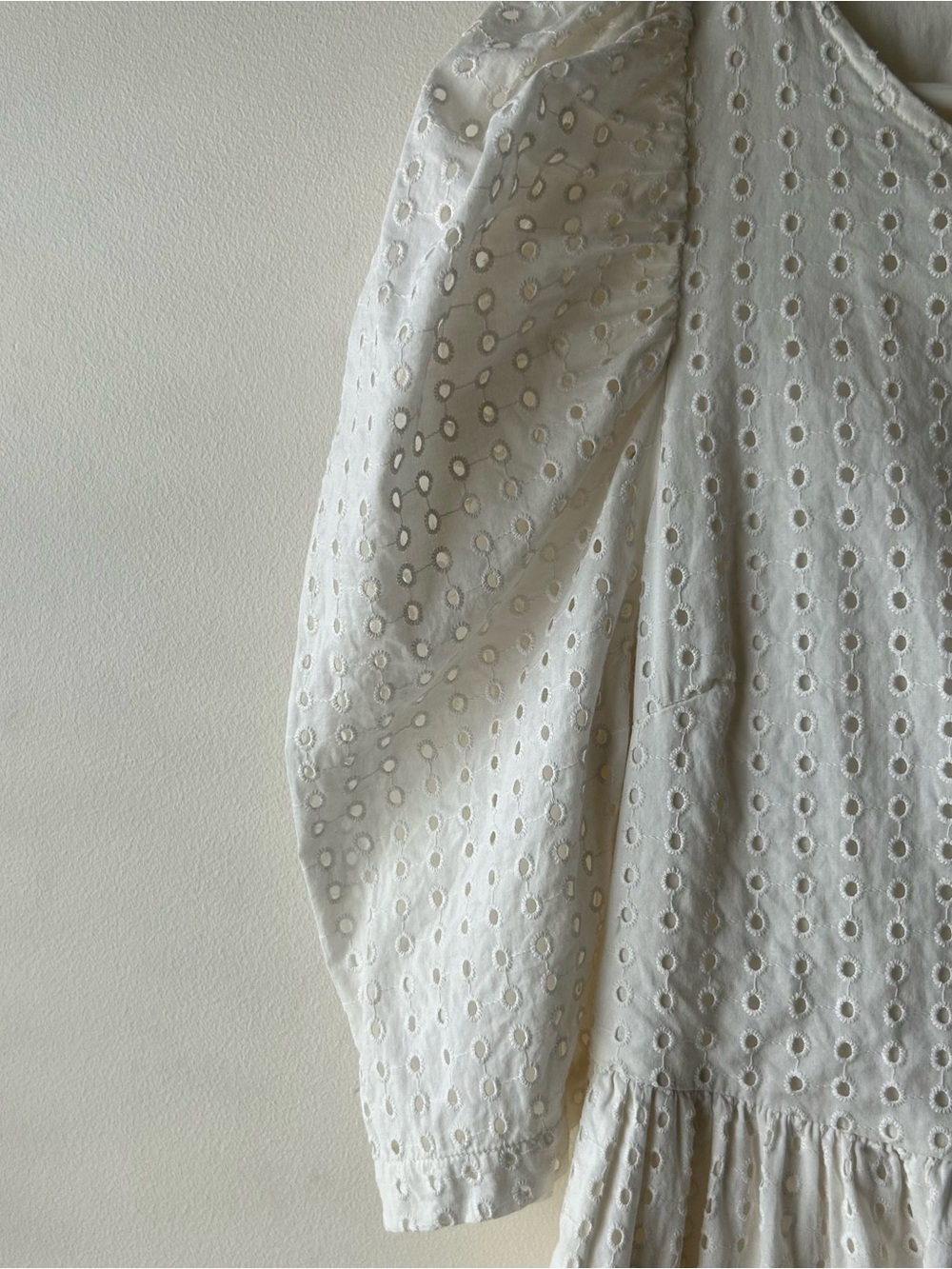 A New Day 100% Cotton Eyelet Cottagecore Midi Dress Puff Half Sleeves Off-White - Picture 6 of 12